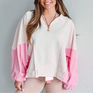 BUCKETLIST Cream and Pink Colorblock Hoodie